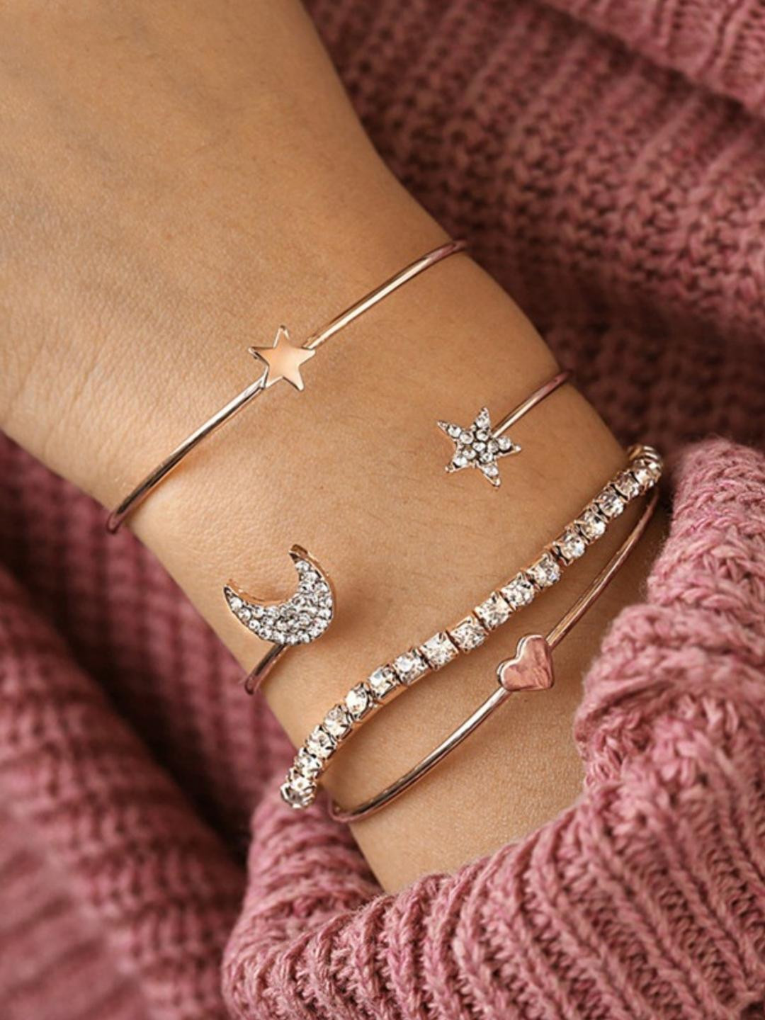 TheVineGirl Women 4 Cubic Zirconia Gold-Plated Cuff Bracelet