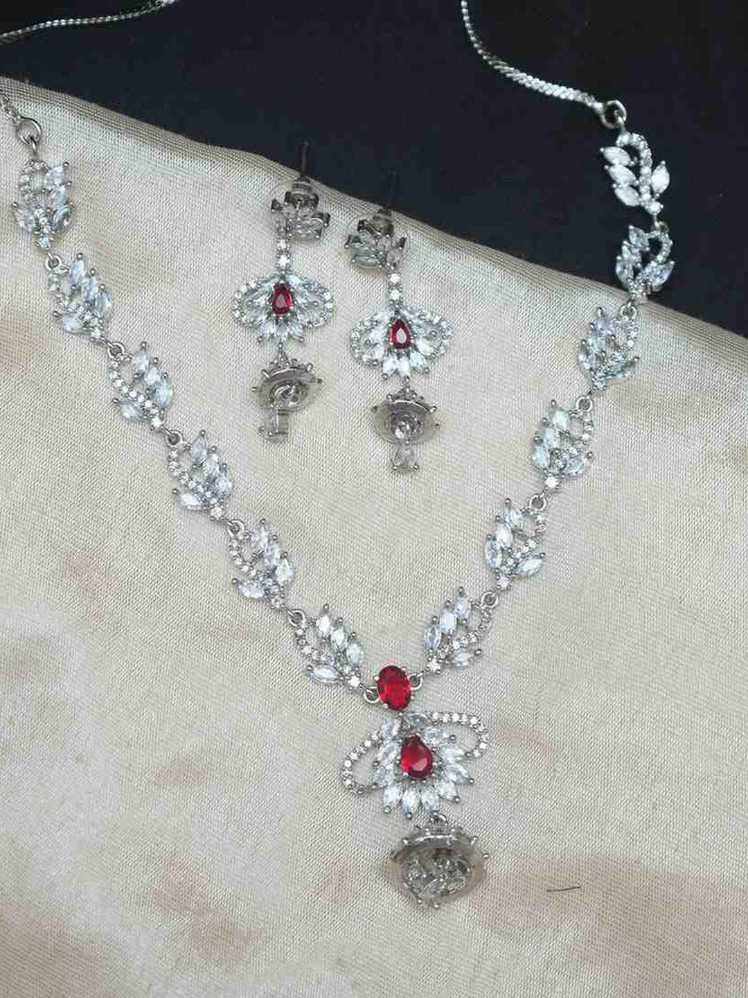 ANSHI ART Red Silver-Plated American Diamond Brass Necklace