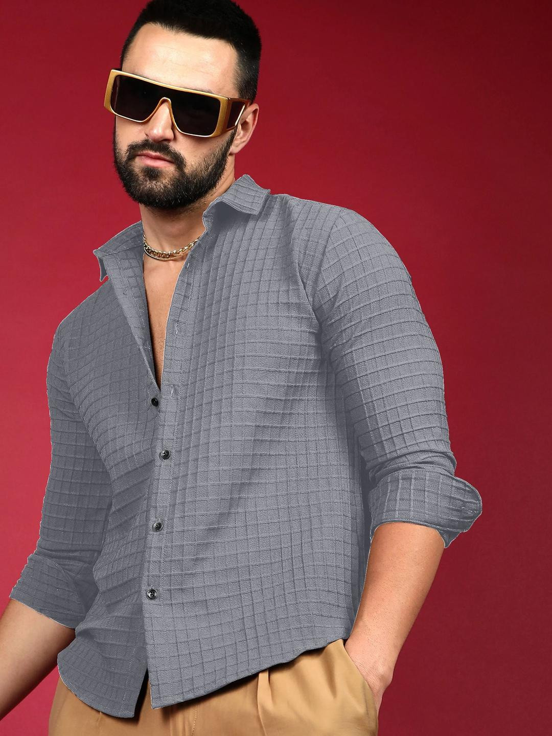 Moda Rapido Spread Collar Grid Tattersall Checks Checked Opaque Shirt