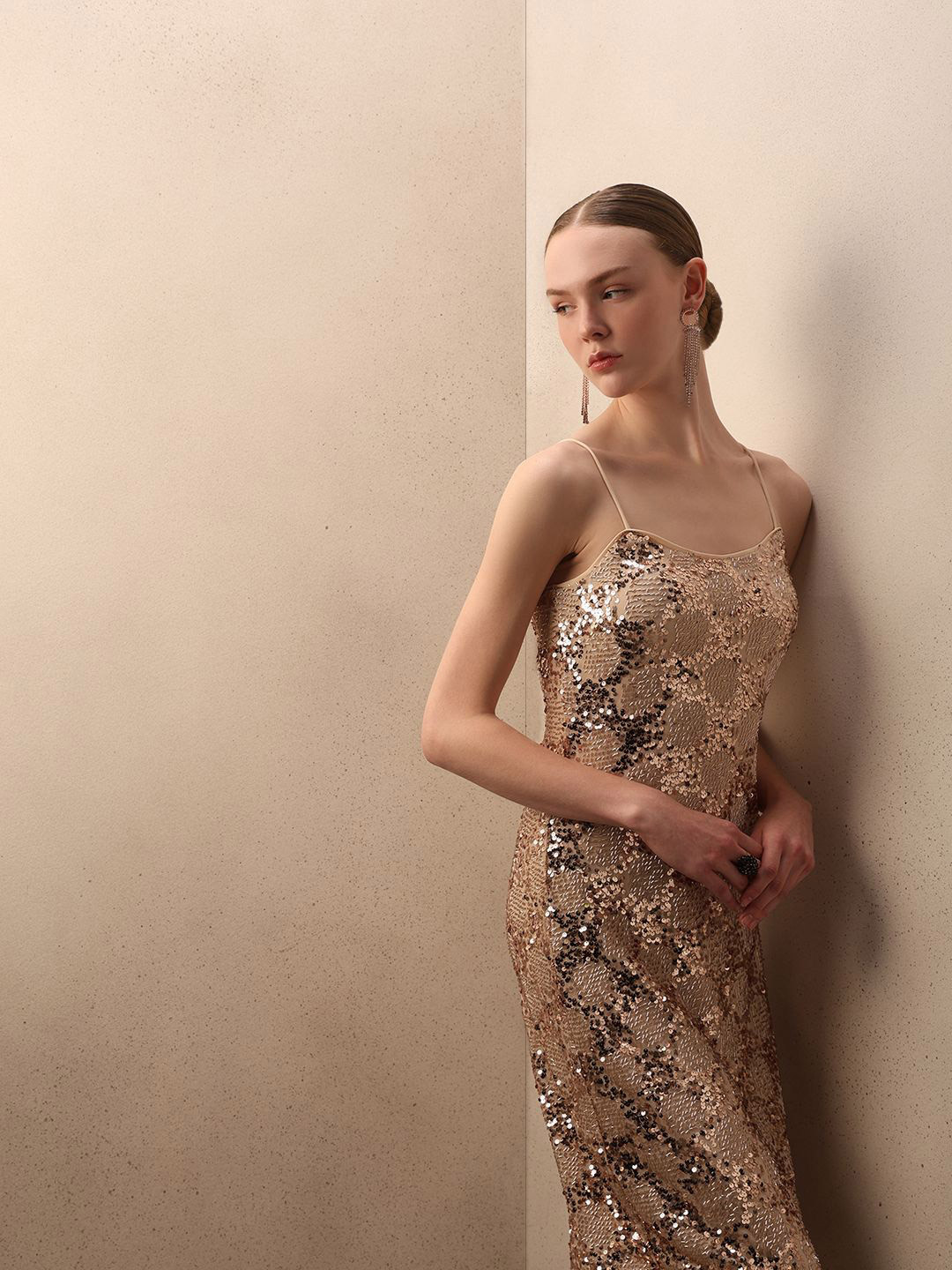 Vero Moda VM EW FLASH MIDI DRESS Women Embellished Sequined Shoulder Straps Sheath Dress