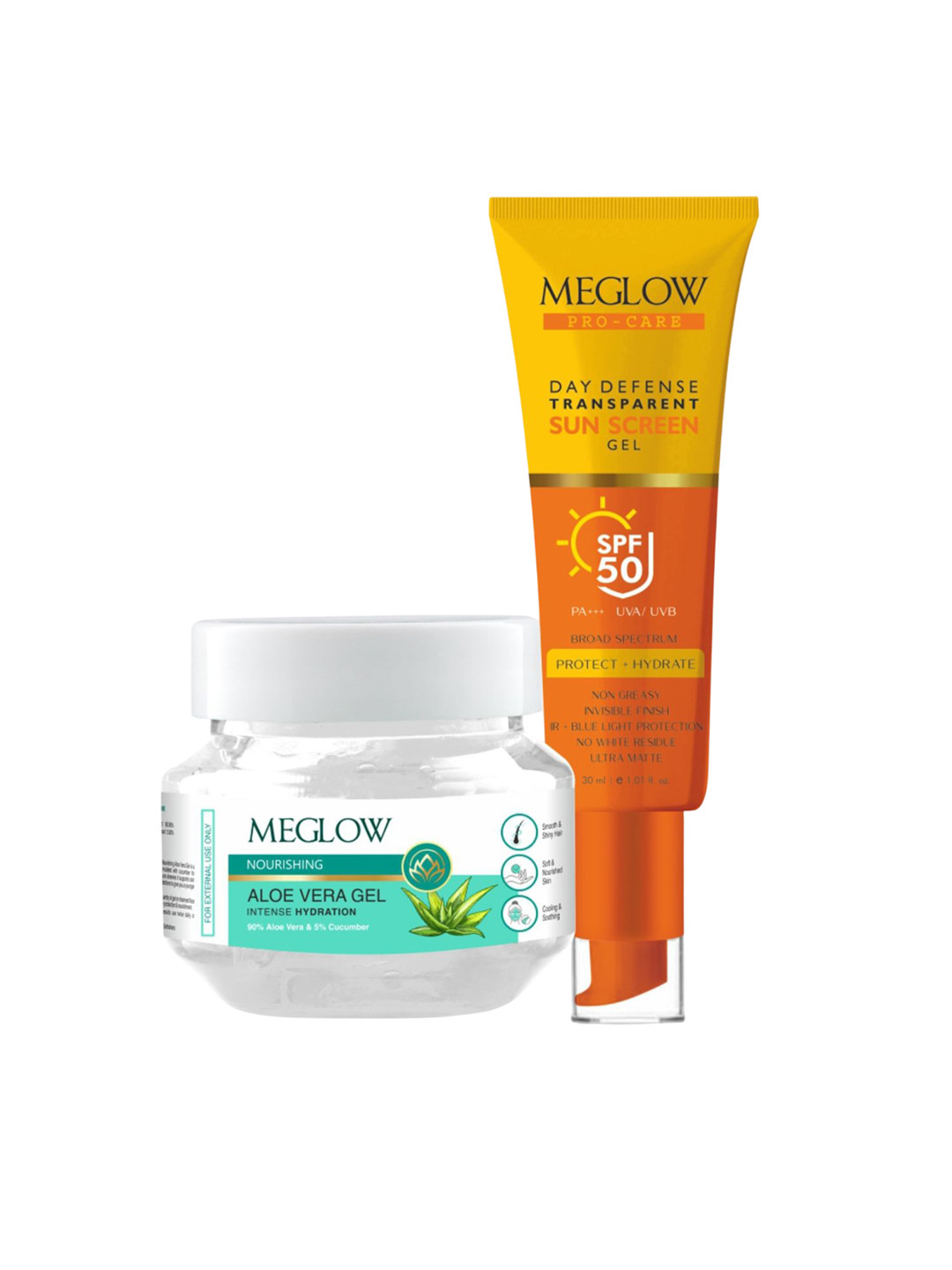 MEGLOW Set Of 2 Day Defence Sunscreen- 50 g &  Aloe Vera Gel- 100 g