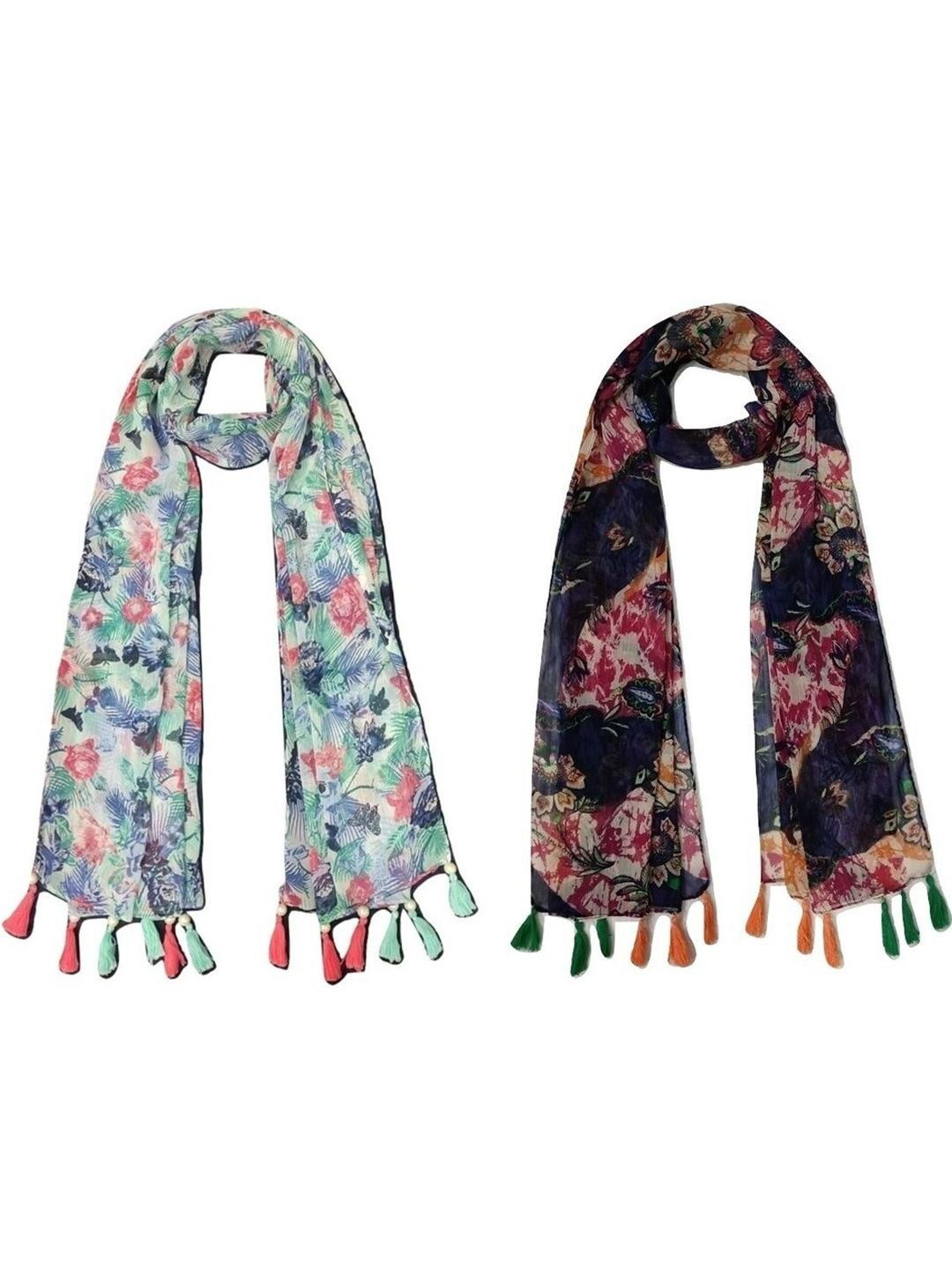 StoleVilla Women Printed Designer Chiffon Stoles and Scarf  - Pack of 6