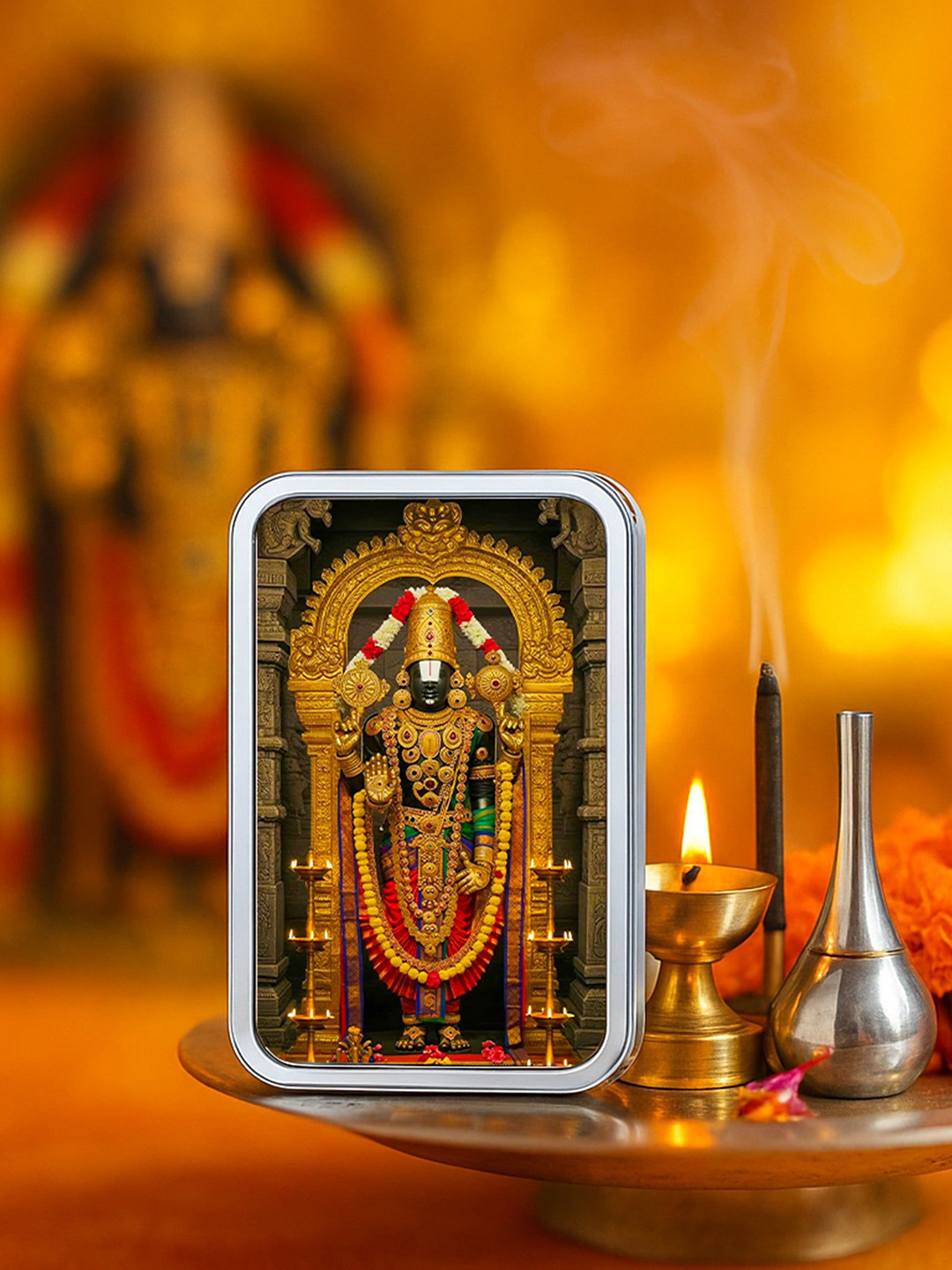 Nipura 999 Sterling Silver Grace Of Tirupati Lord Balaji Acrylic Painted Silver Coin - 20g