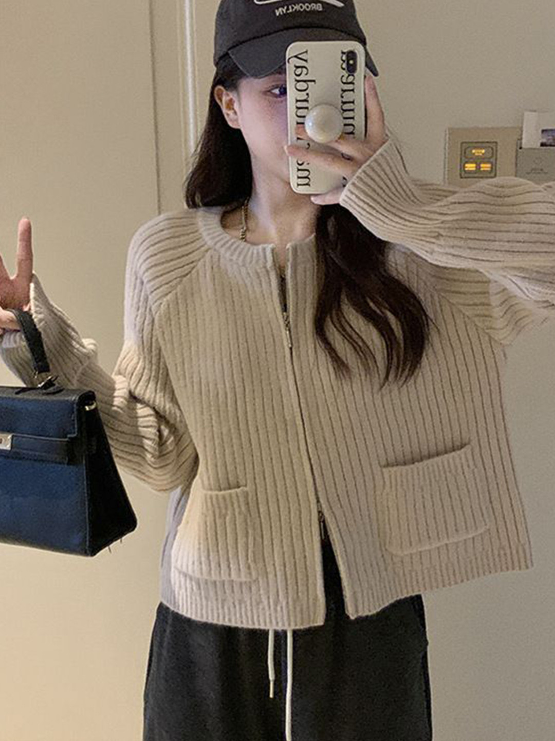 StyleCast Women Beige Solid Mock Collar Cardigan