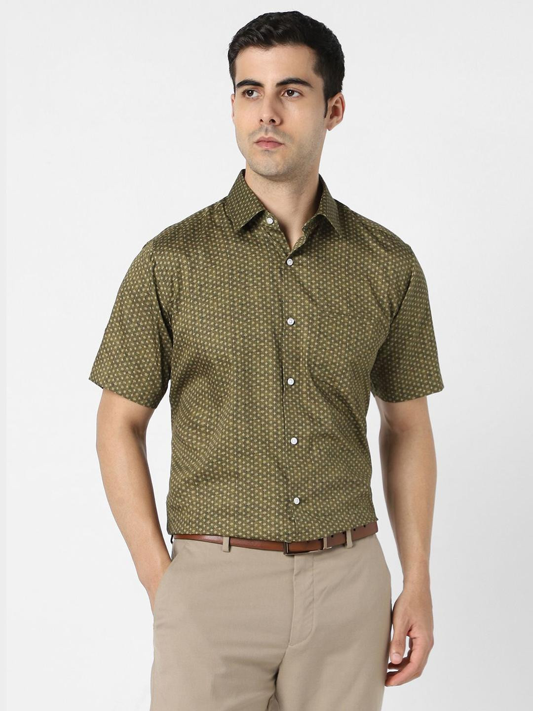 Van Heusen Regular Fit Micro Ditsy Printed Short Sleeves Pure Cotton Shirt