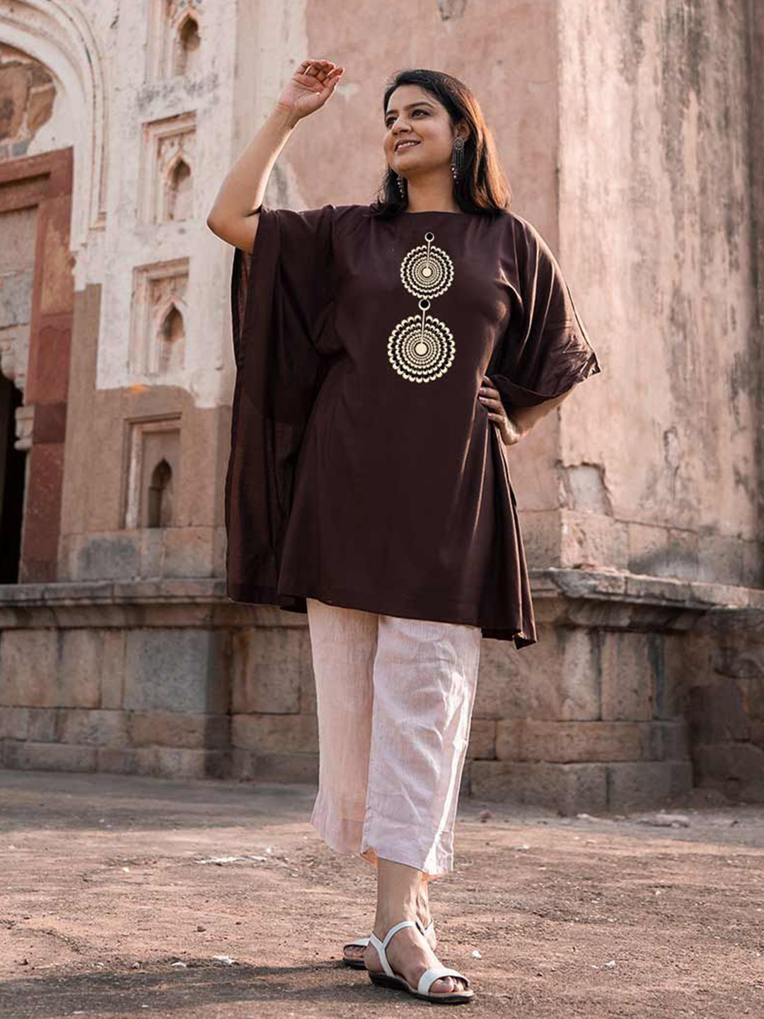 LetsDressUp Women String Coffee Kaftan Kurta