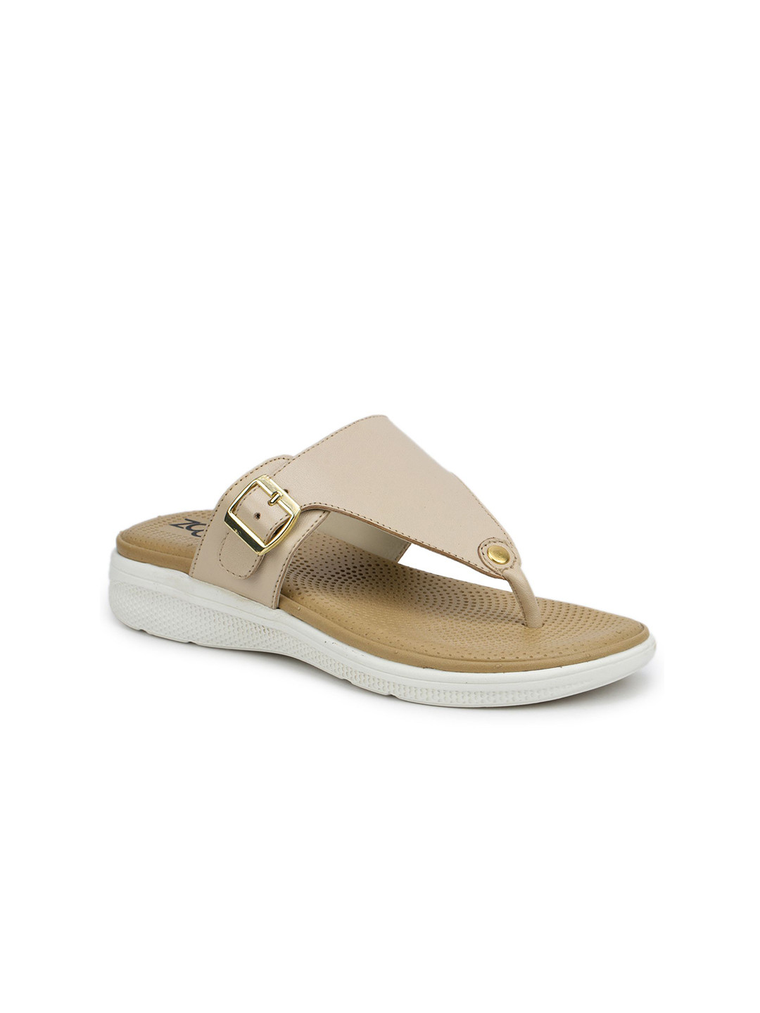 Zoom Shoes Women Leather Slip-On T-Strap Flats With Buckles