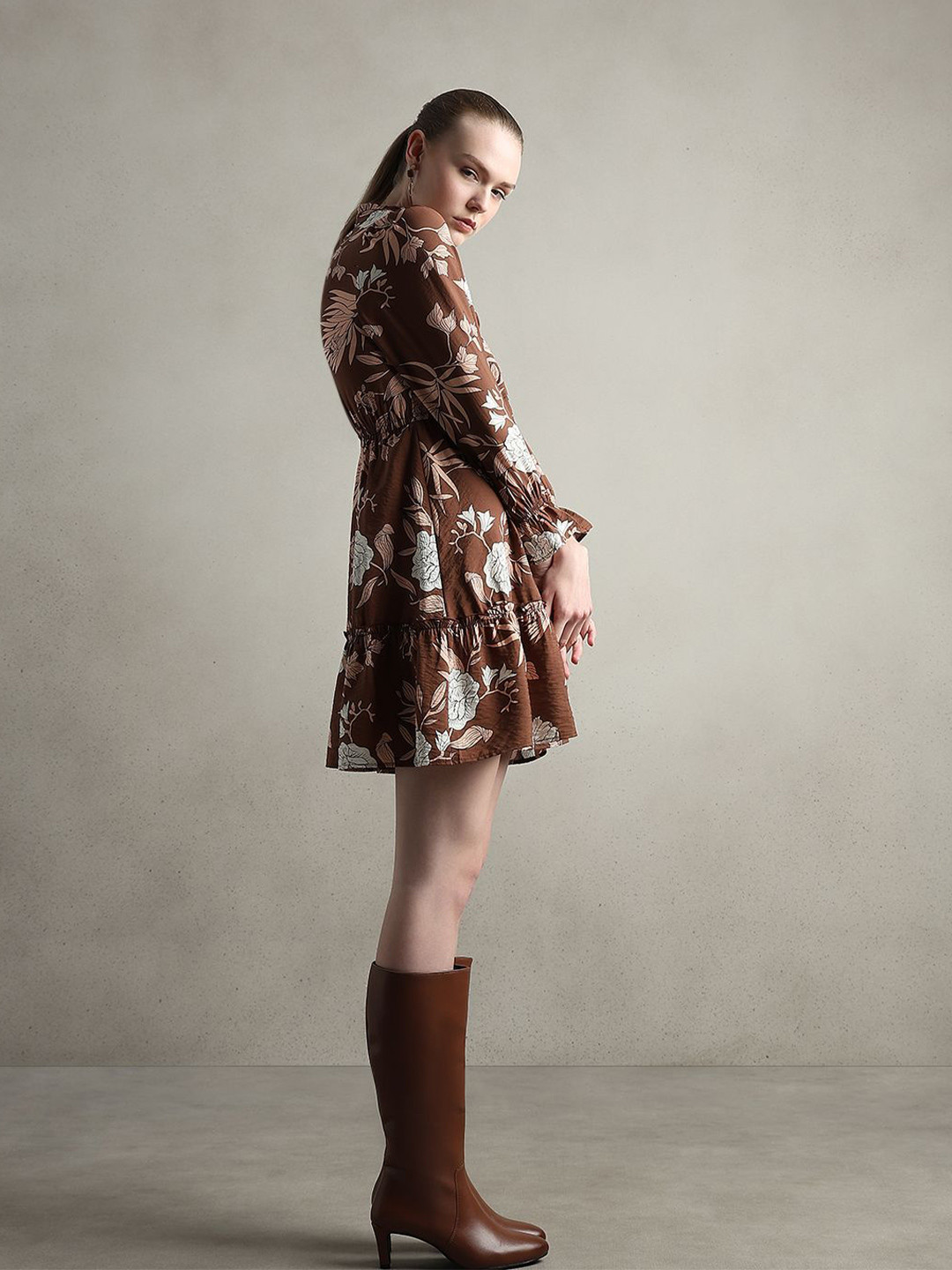 Vero Moda Josie LS Women Floral Printed Puff Sleeve Tiered Fit & Flare Dress