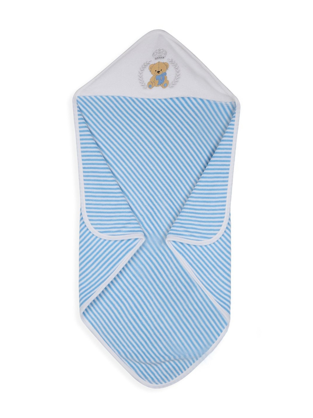My Milestones Blue Prince Teddy Embroidered Striped Terry Cotton 550 GSM Hooded Towel