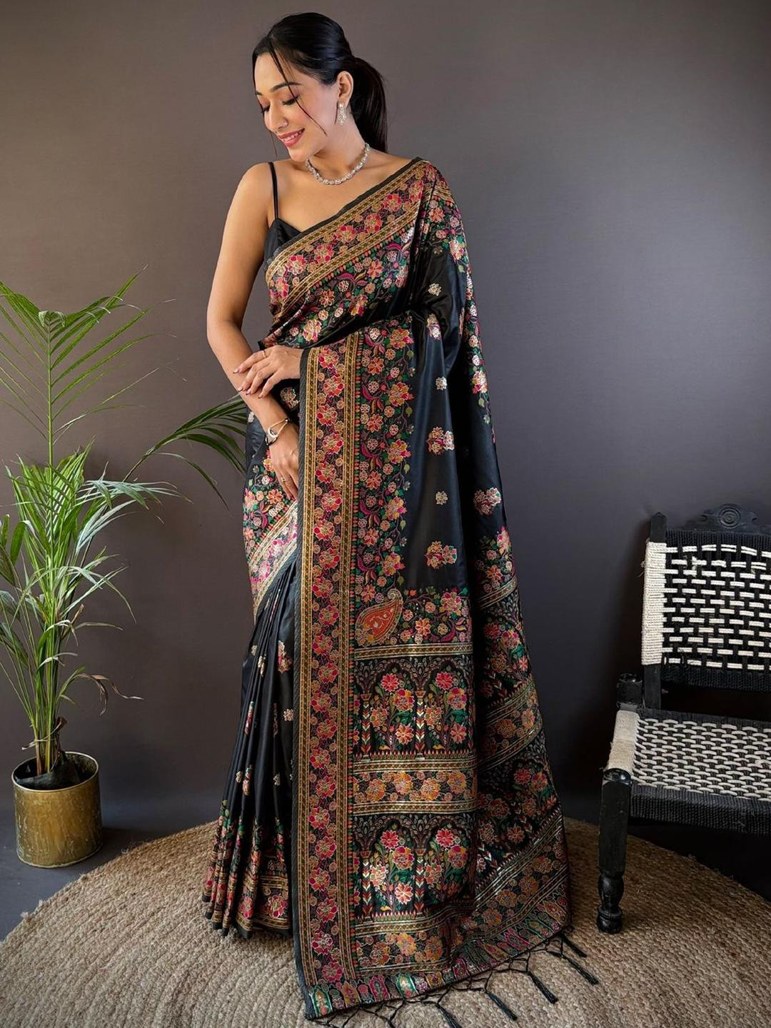 KALINI Ethnic Motifs Woven Design Pashmina Saree with Unstitched Blouse Piece