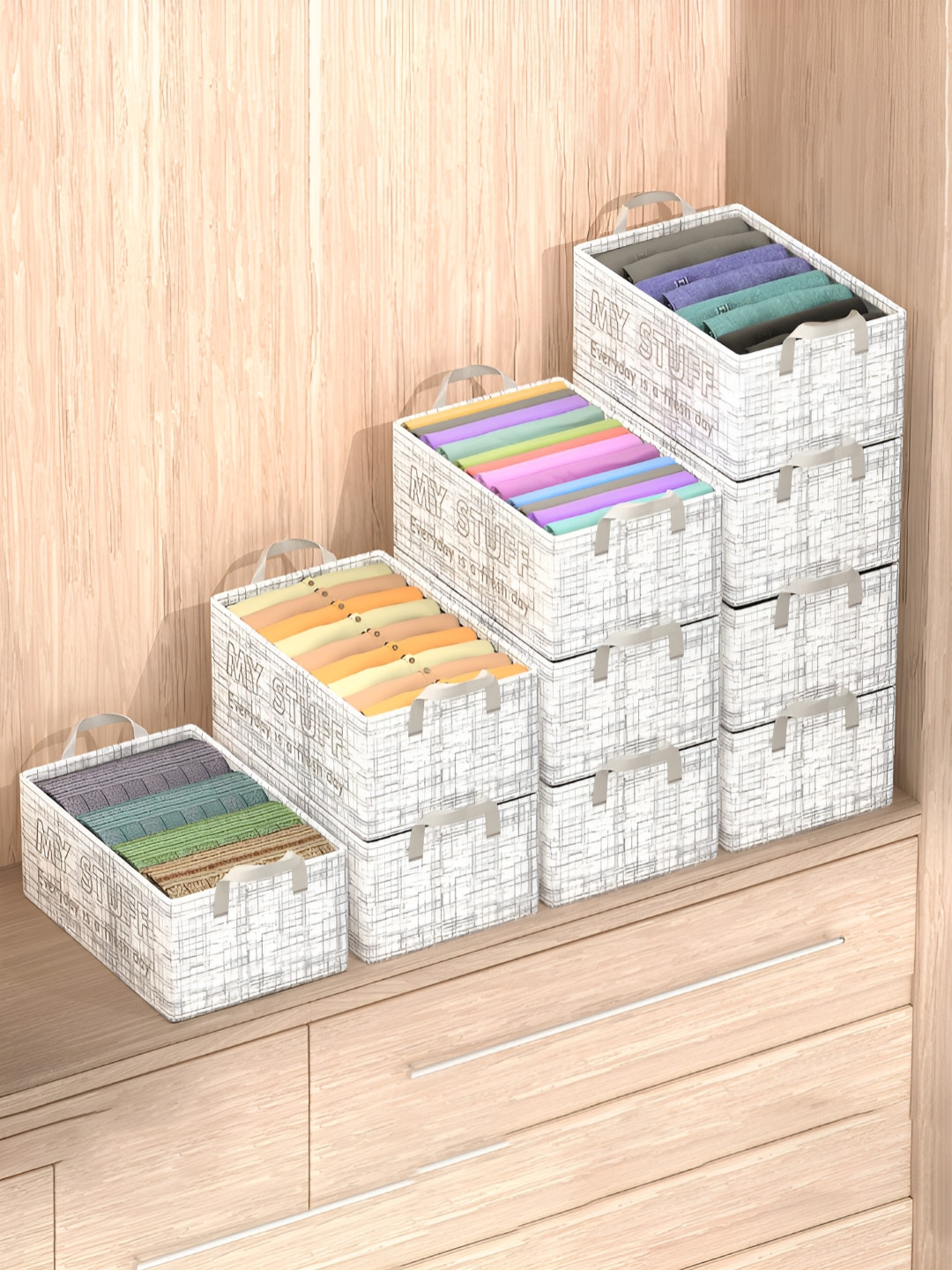 Aura Grey 10 Pieces Reusable Foldable Non-Woven Storage Boxes