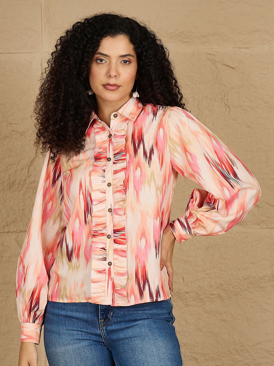 IVY BY KIBO Comfort Fit Tie and Dye Spread Collar Cotton Shirt