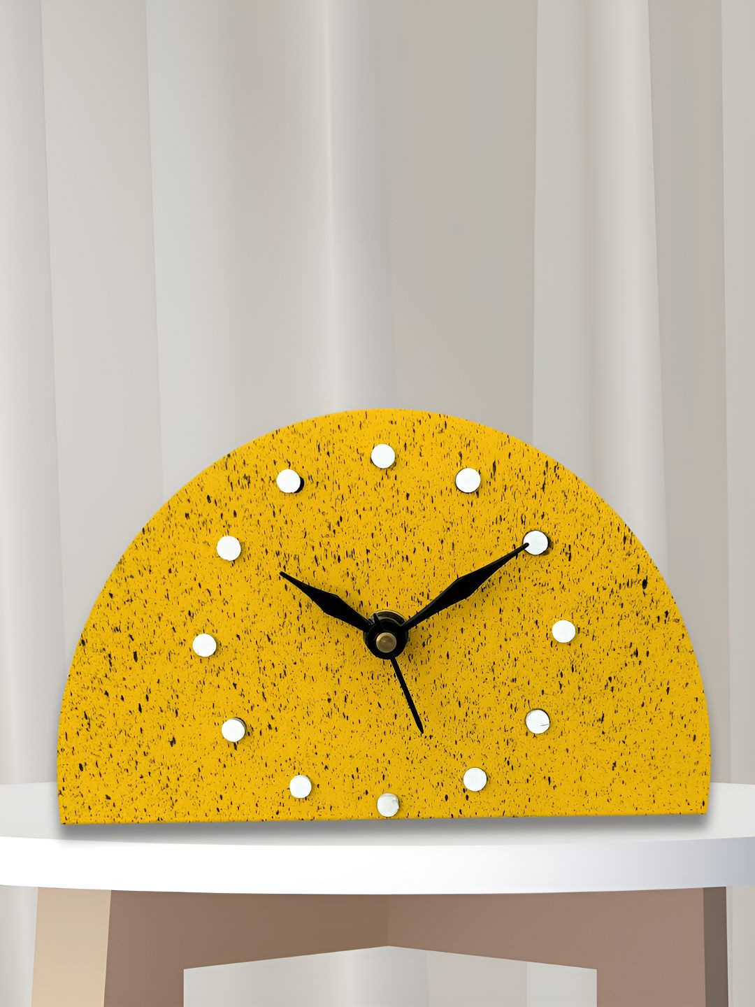 OLIVE TREE Yellow Geometric Abstract Printed Geometric Wooden Analogue Table Clock