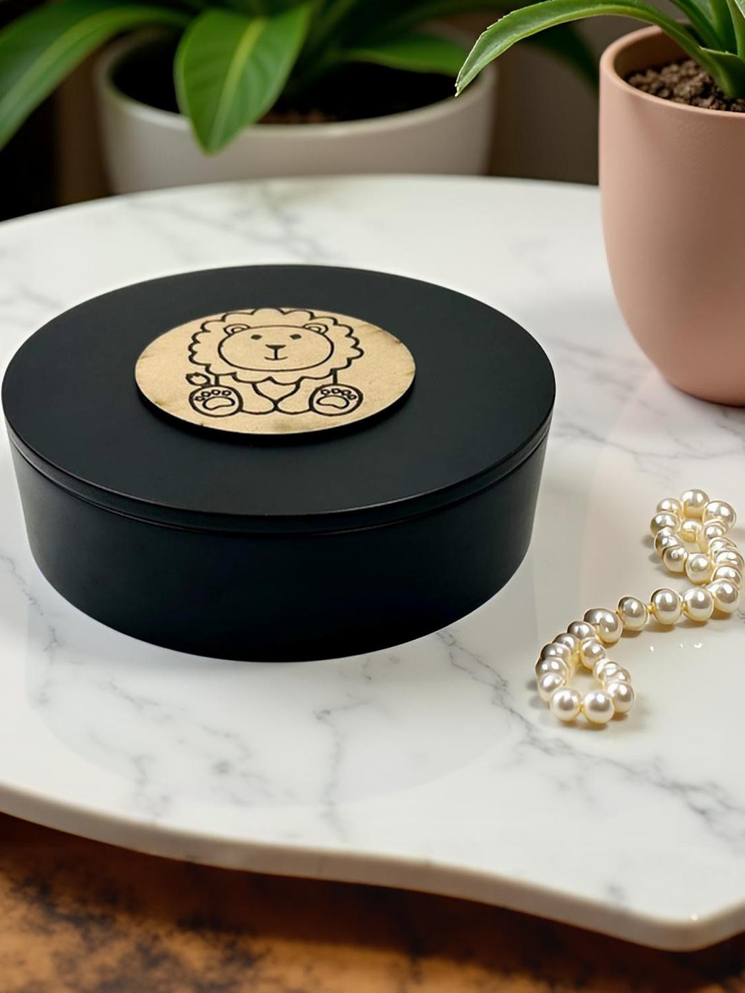 Angira handicrafts Decorative Wooden Jewellery Storage Box, Round Shape, Multipurpose, Dry Fruit Box, 16.5 x 16.5 x5cm