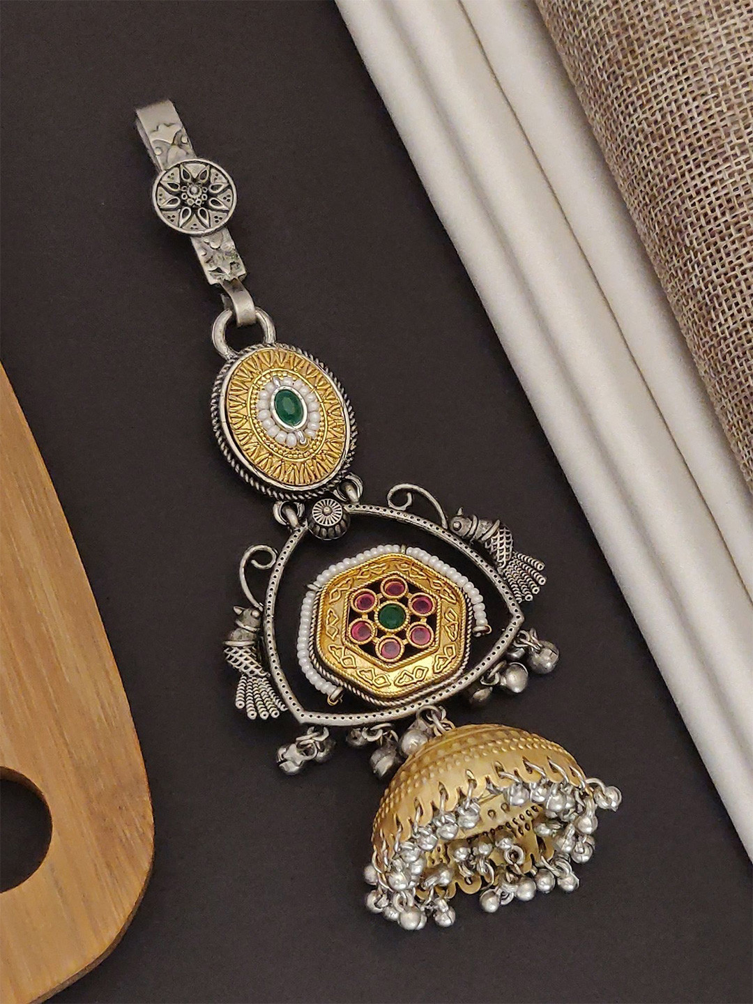 ABDESIGNS German Silver Plated Artificial Beaded Saree Juda