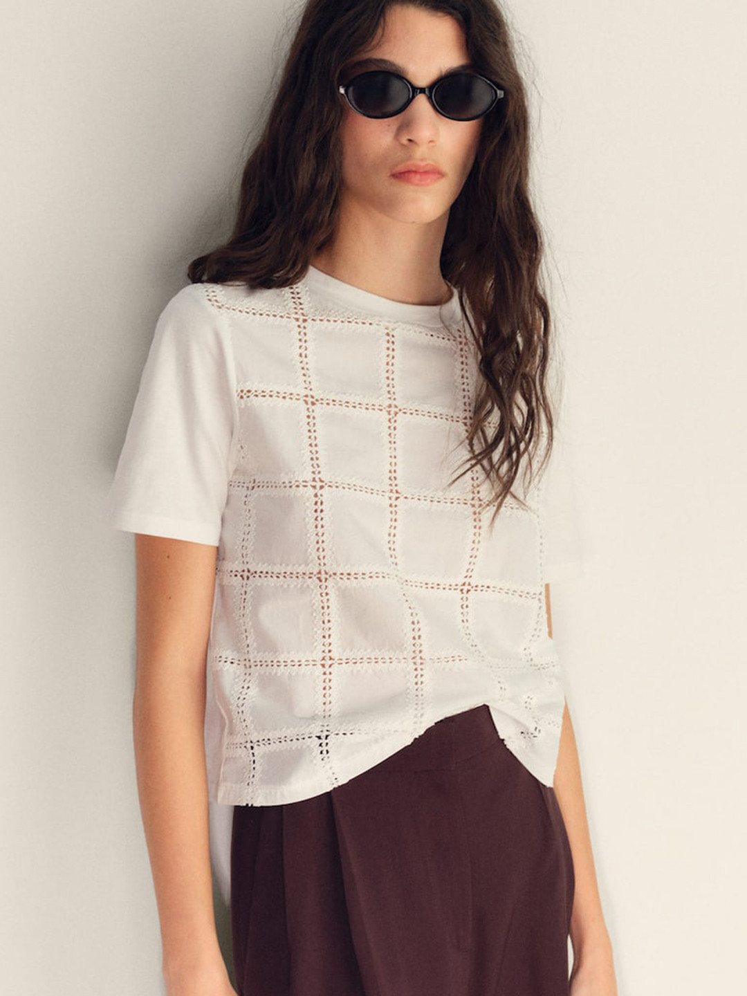 MANGO Thread Embroidered Pure Cotton Top