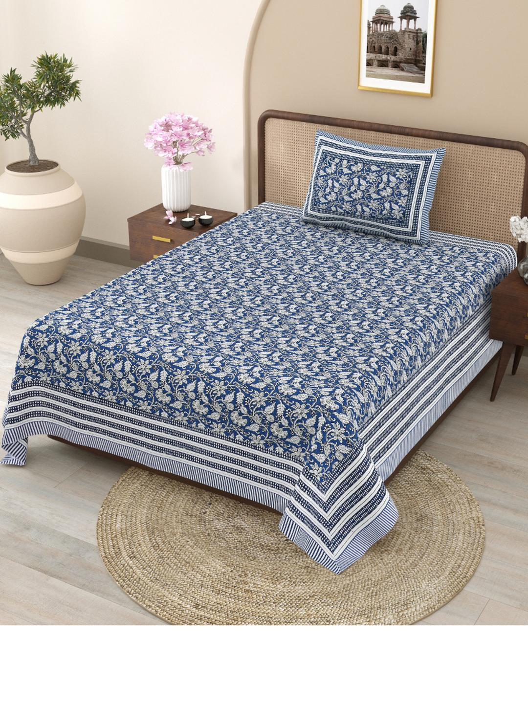 Shubastik Printed 210 TC Pure Cotton Single Bed Bedsheet With 1 Pillow Cover -1.52 X 2.28m