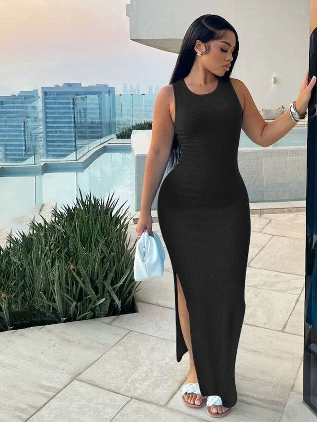 Outzidr Black Striped Maxi Dress