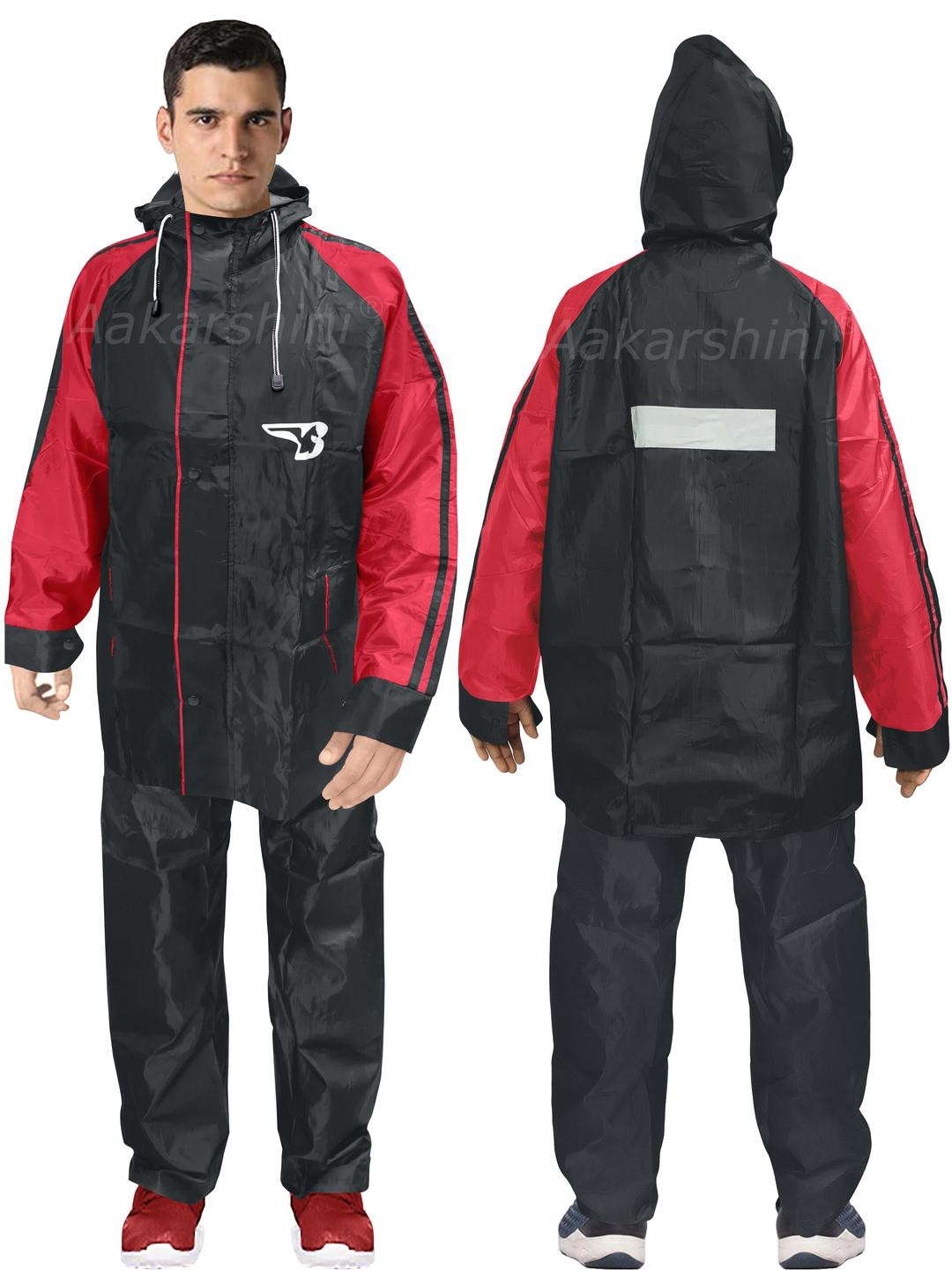 Aakarshini Unisex Adults Black & Red Reversible Rain Coat for Men