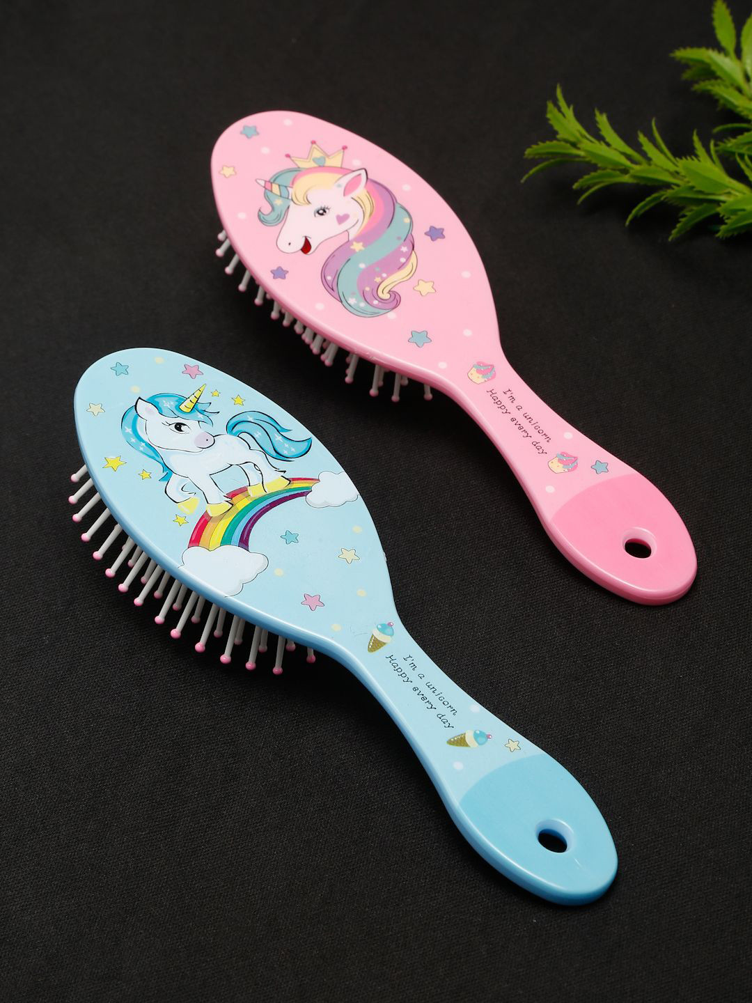 Stoln Gift Set Of 2 Unicorn Printed Oval Shaped Hair Brushes