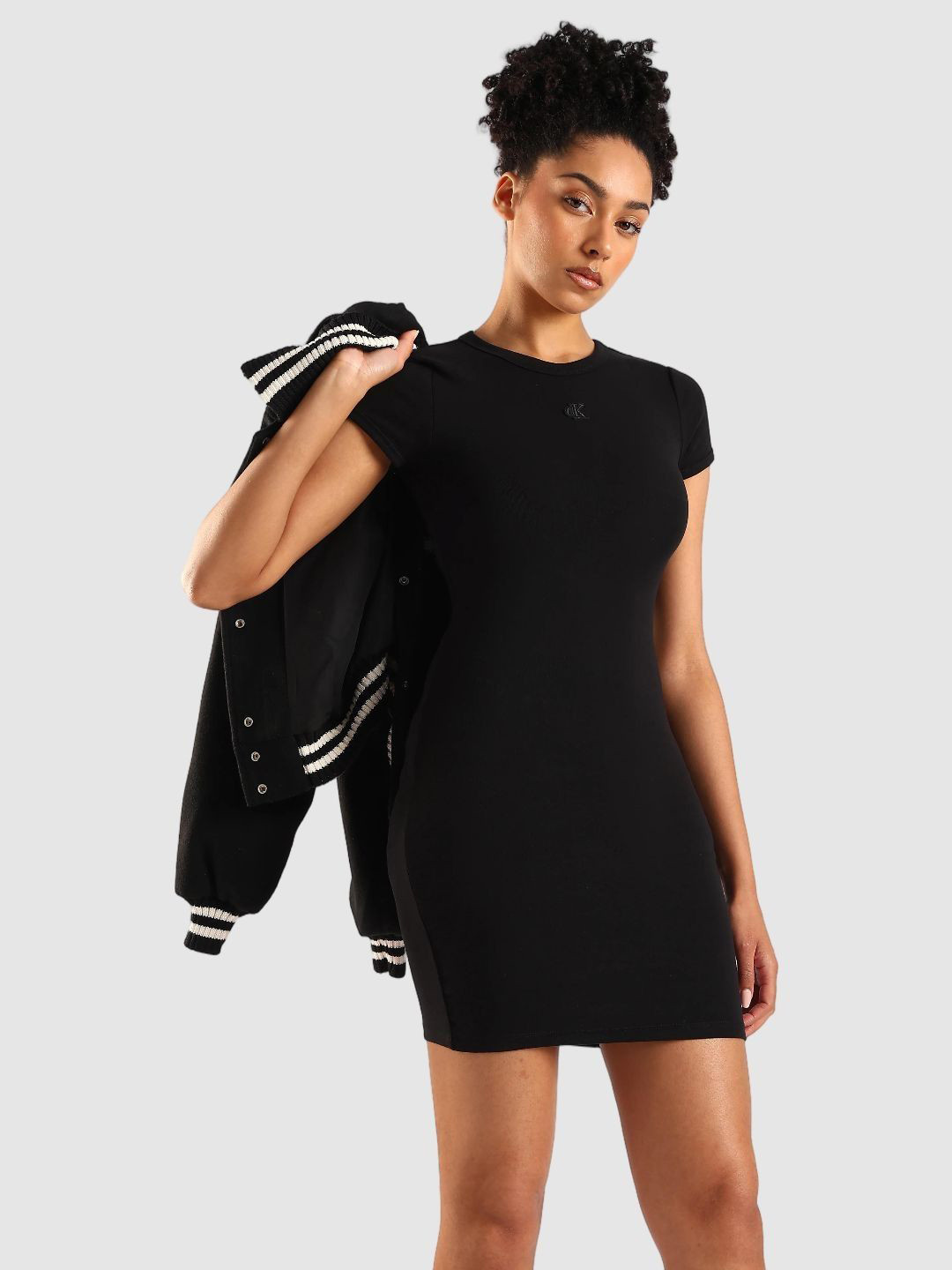 Calvin Klein Jeans Women Solid Short Sleeves Bodycon Mini Dress
