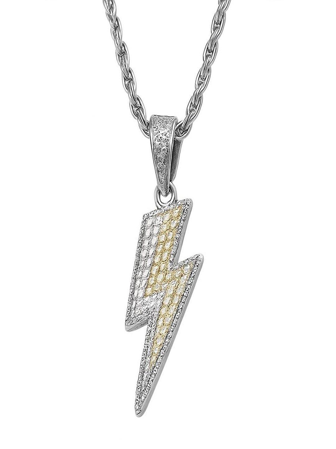 Lucents Men Silver-Plated Artificial Stones Studded Contemporary Pendant With Chain