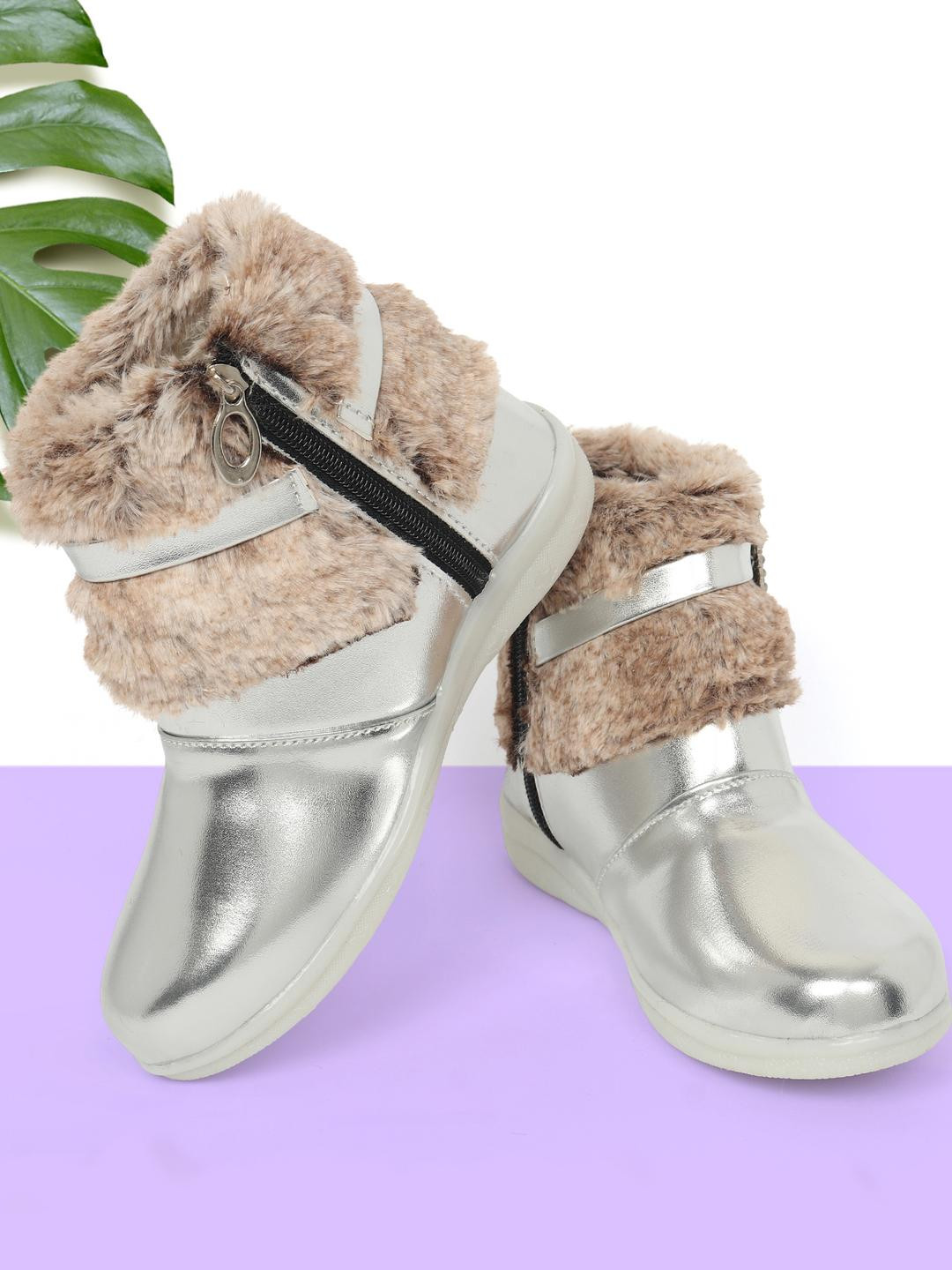 SparkleGlow Girls Fur & Buckle Charm Boots