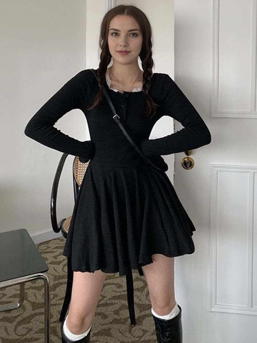 Outzidr Women Button Down Skater Dress