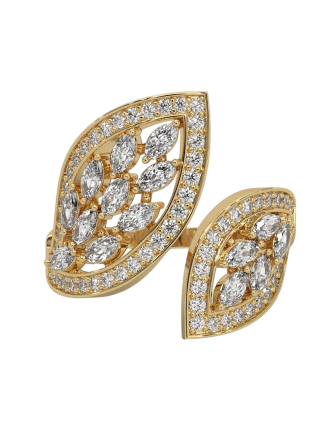 DressBerry 925 Silver Gold Plated Cubic Zirconia Studded Cocktail Finer Ring