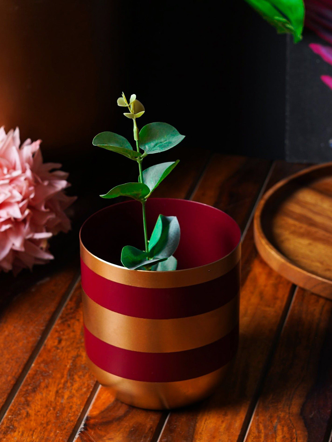 THE ARTMENT  Luxuriant Life Maroon Striped Handcrafted Planter
