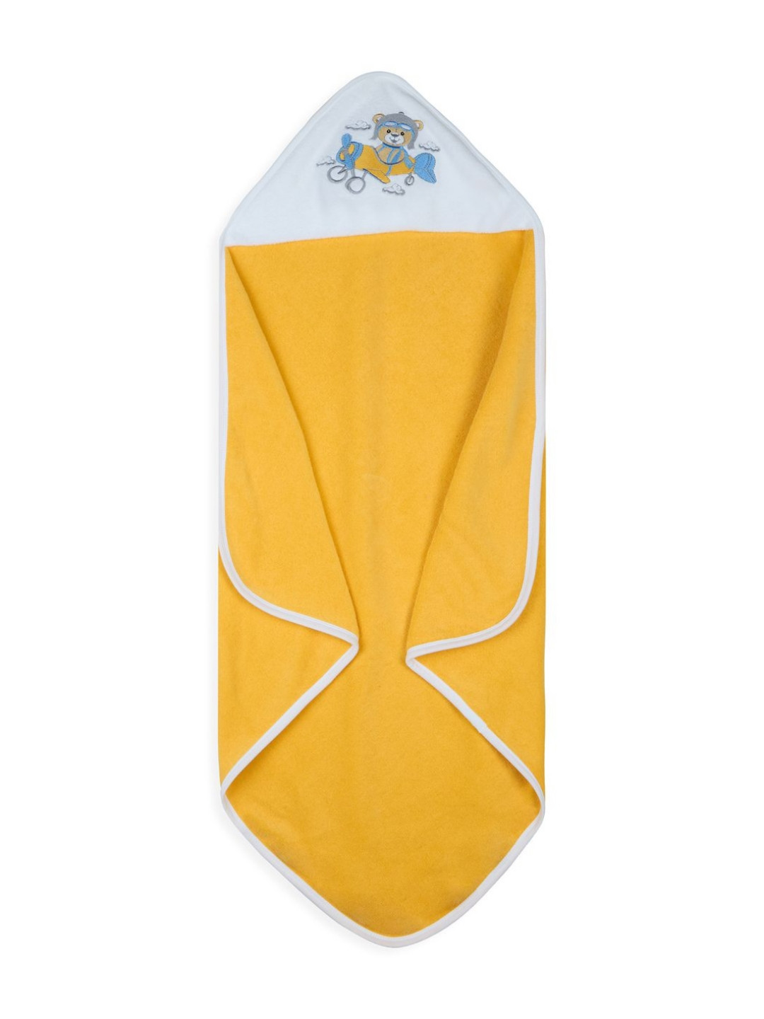 My Milestones Yellow Aviator Benny Embroidered Terry Cotton 550 GSM Hooded Towel