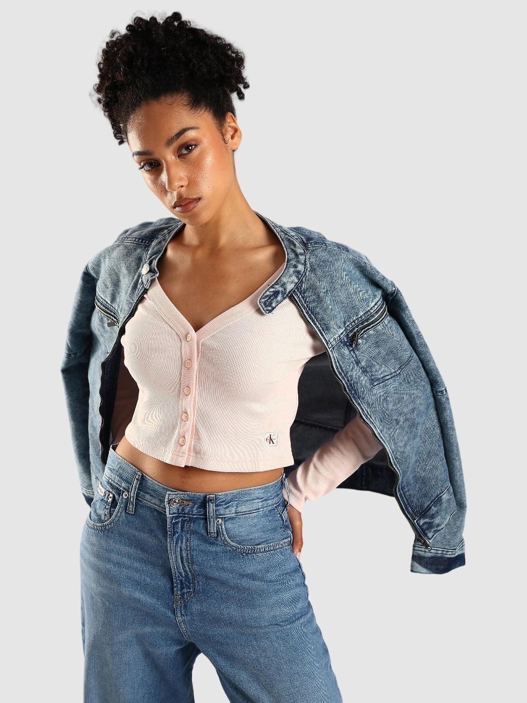 Calvin Klein Jeans Women Vertical Stripes Striped Cotton Fitted Crop Top