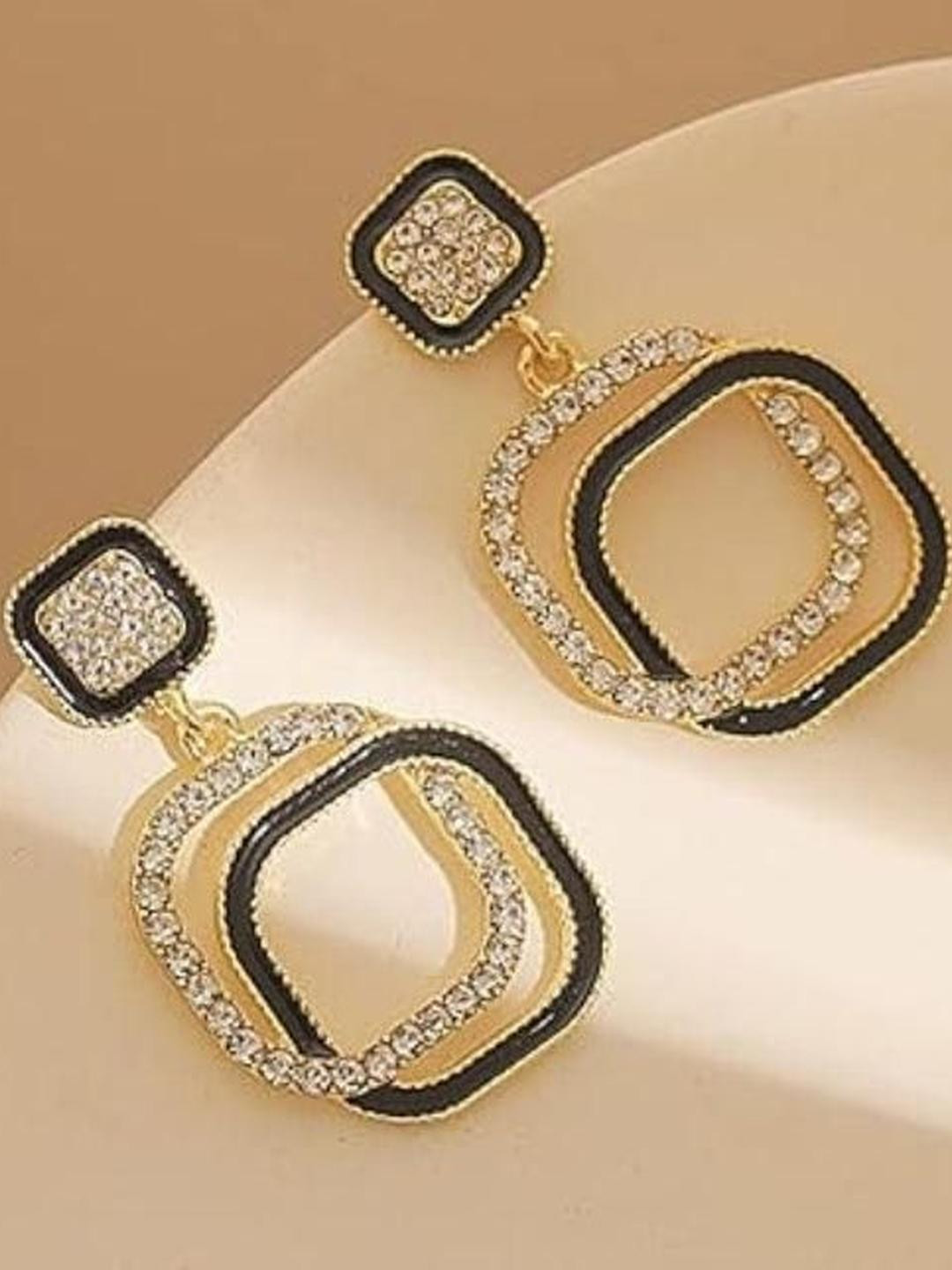 Estailo fashion Artificial Stones Studded Geometric Drop Earrings