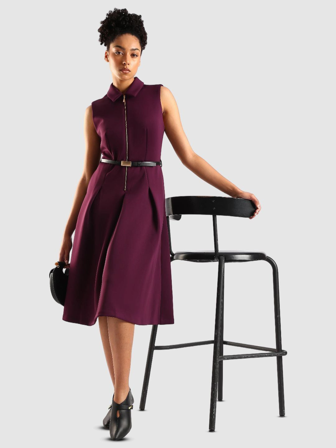 Calvin Klein Jeans Women Belted Shirt Collar Fit & Flare Dress