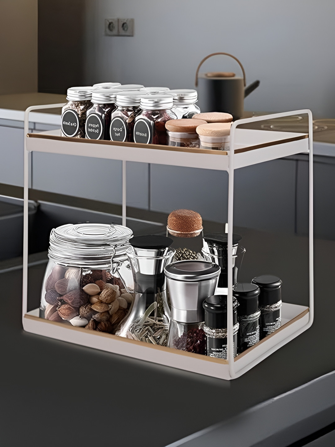 NIYARA Gold-Toned And Brown Kitchen Desk Organiser