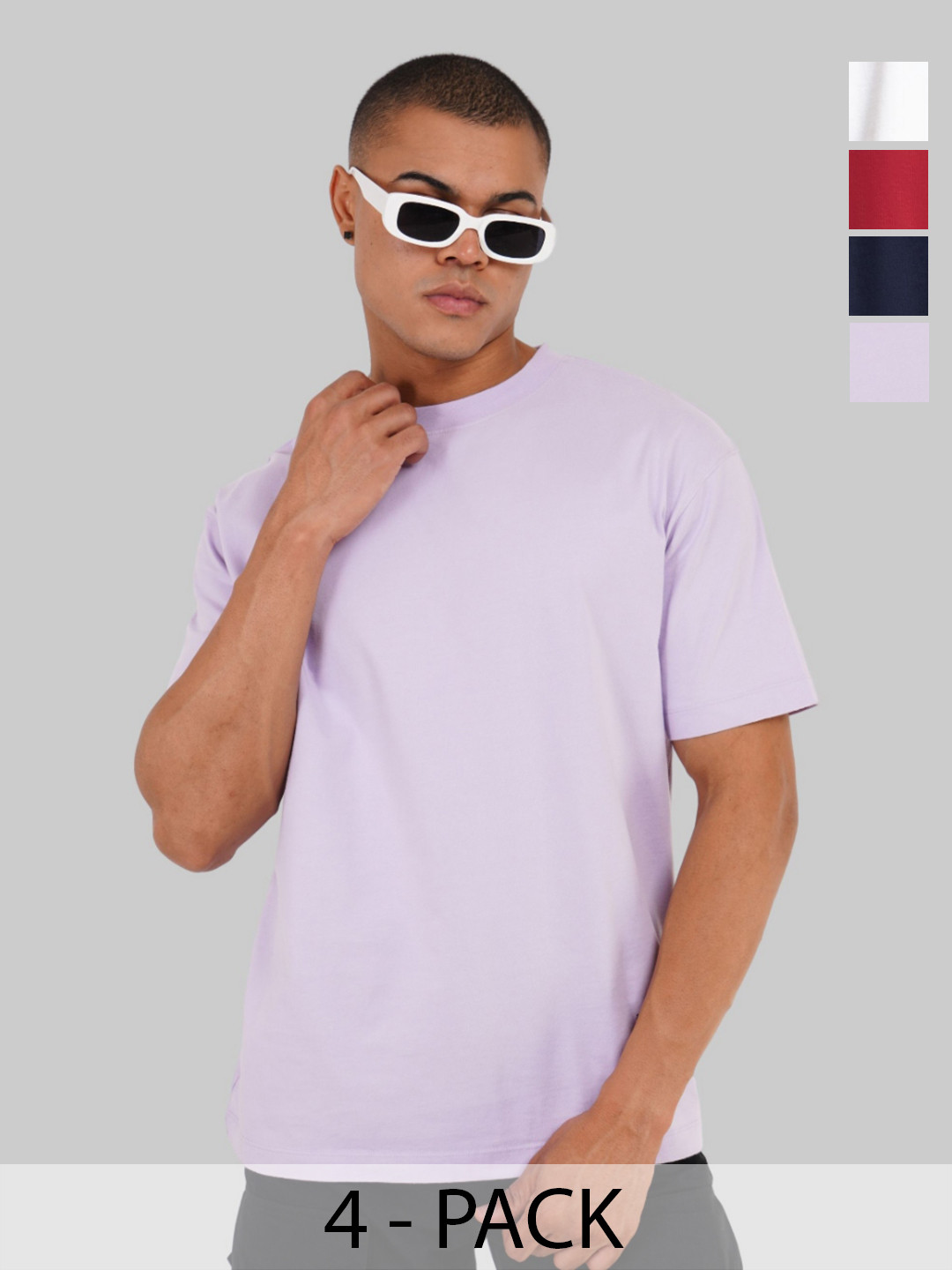 Underrated Club Pack Of 4 Oversized Round Neck Bio Finish Pure Cotton T-Shirts