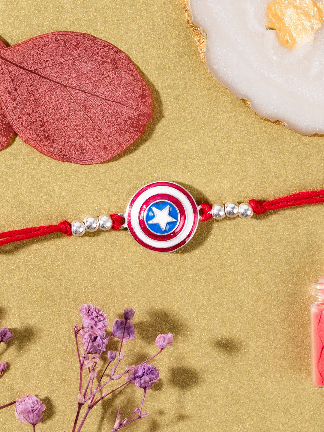 GLYTERS Avenger's Shield Thread Rakhi With Roli Chawal