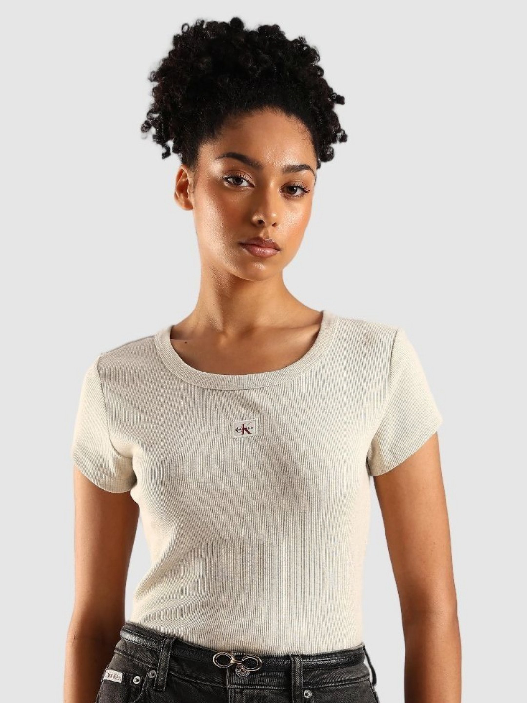 Calvin Klein Jeans Women Self Design Round Neck Cotton