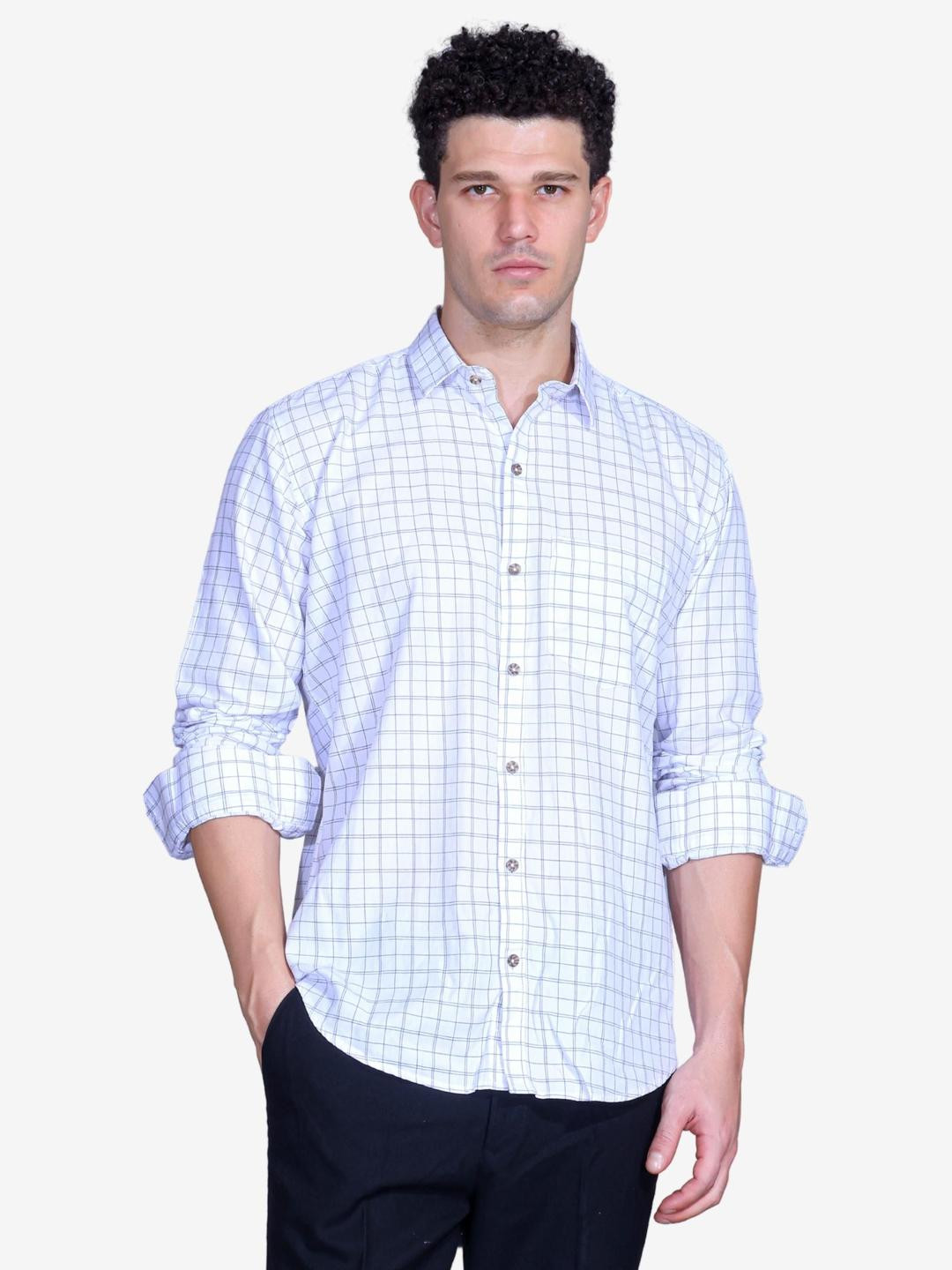SANE ORIGINALS Sharp Checked Spread Collar Pure Cotton Shirt