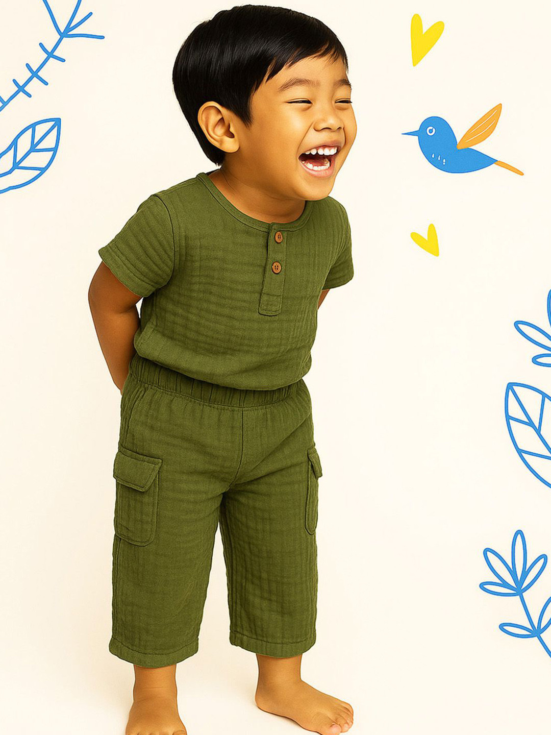 Moms Home Kids Short Sleeves Organic Muslin Cotton T-Shirt & Trouser