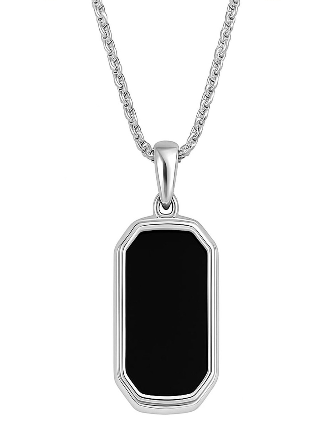 Tiyafashion Men Black Rhodium Plated Onyx 925 Sterling Silver Pendants with Chains