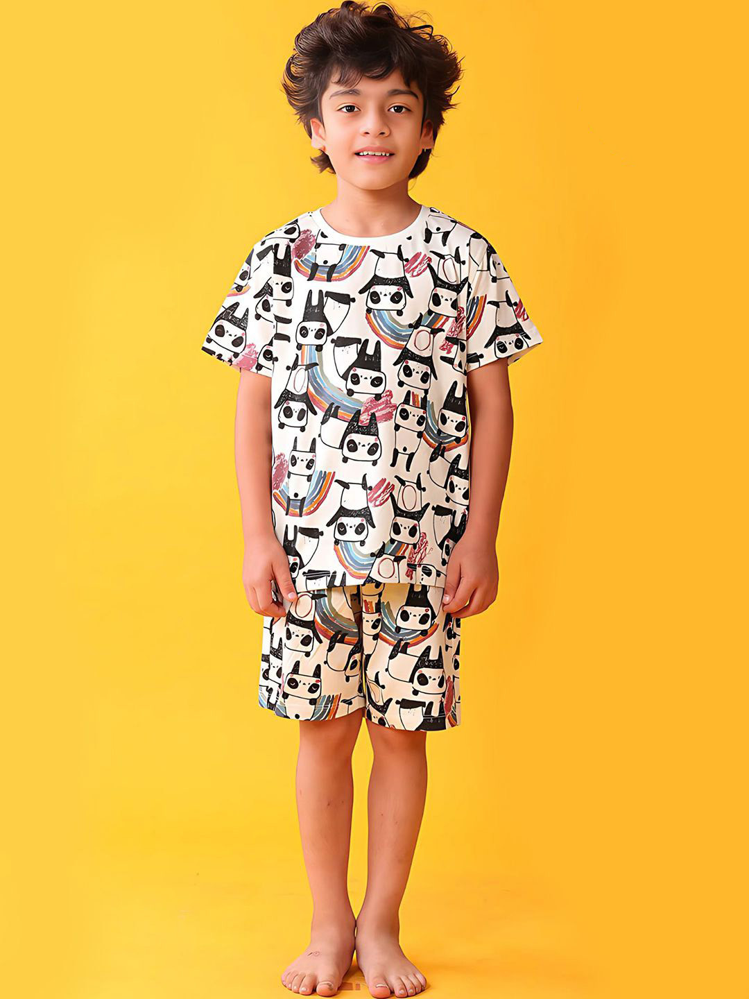 YK Boys Panda Print Pure Cotton T-shirt & Shorts Night Suit