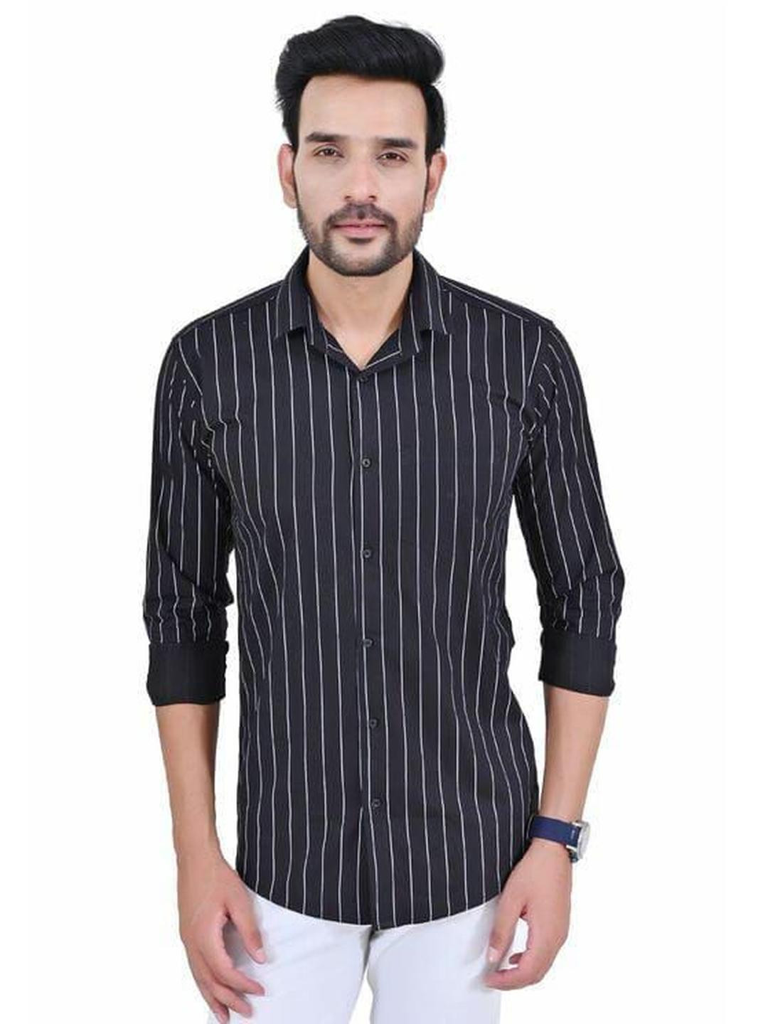 MODERNITY Comfort Slim Fit Semi Striped Spread Collar Casual Cotton Shirt