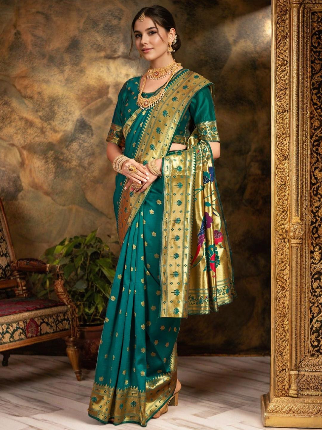 DWIJA FASHION Woven Design Pathani Saree with Unstitched Blouse