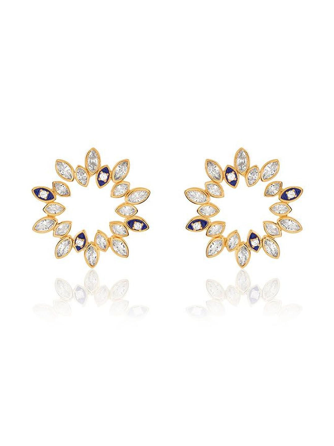 Isharya 18KT Gold-Plated Circular Shaped Divine Eye Cubic Zirconia Studded Studs Earrings