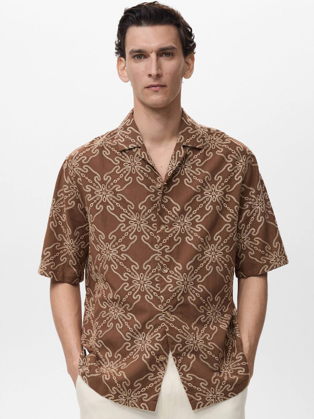 MANGO MAN Embroidered Casual Shirt