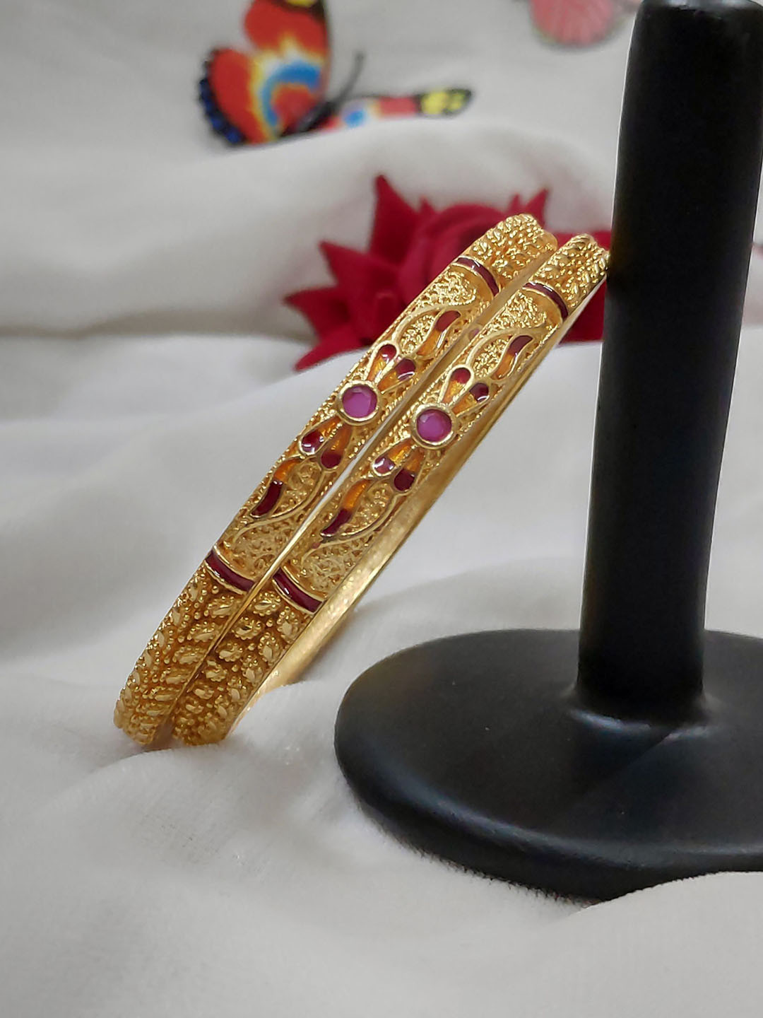 Prasansha Enterprises Set Of 2 Gold-Plated Stone-Studded Bangles