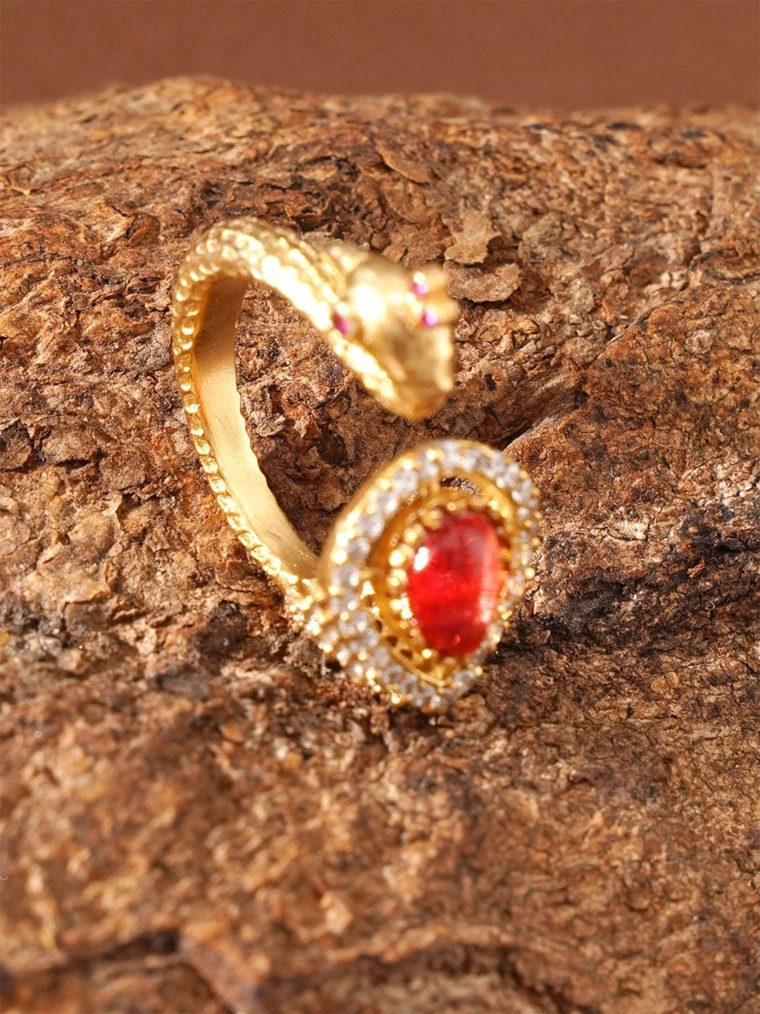 ABDESIGNS Gold Plated Polka Stone Studded Elegant Finger Ring