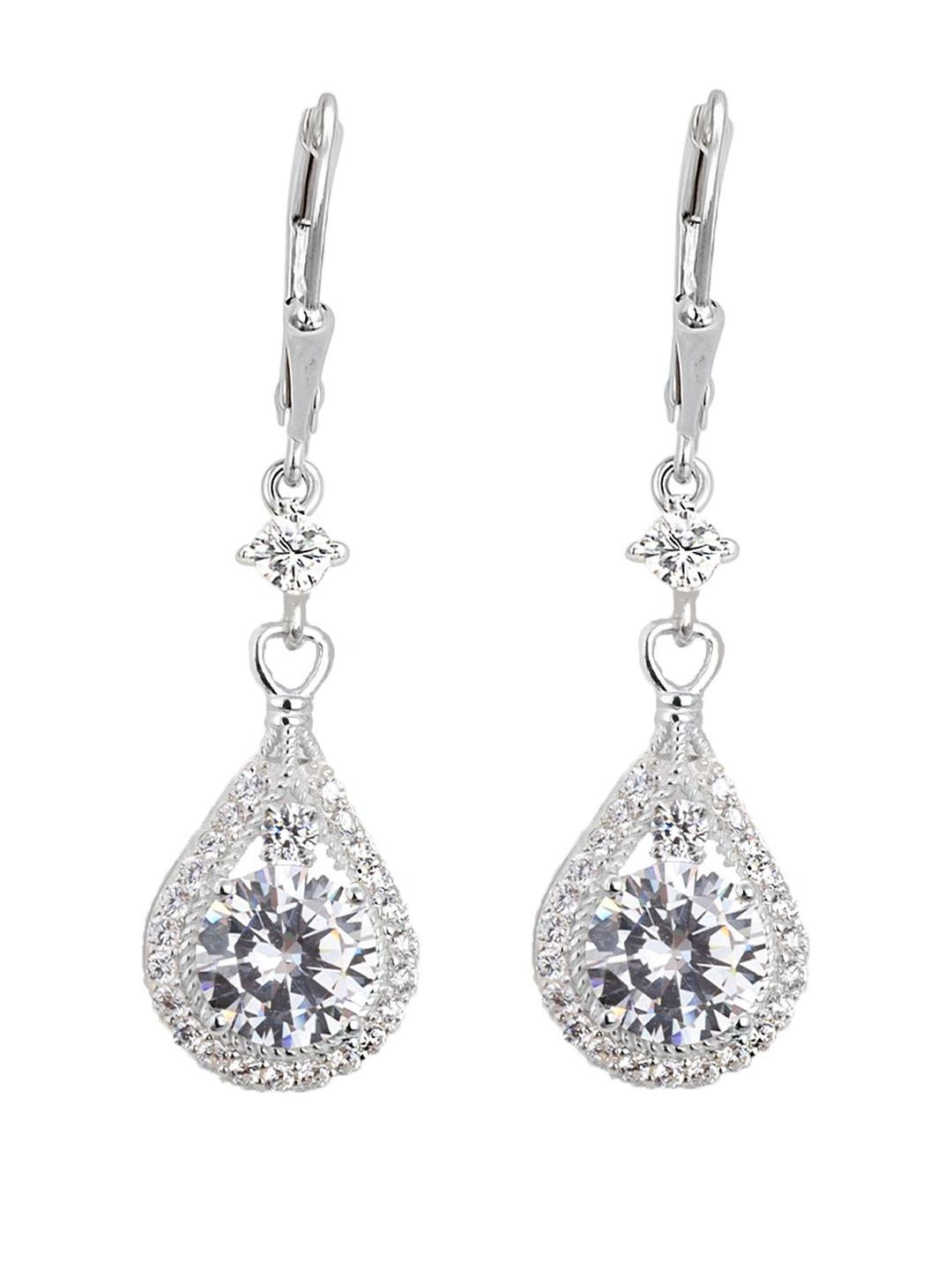 Meadows Sterling Silver Cubic Zarconia Studded Teardrop Shaped Drop Earrings