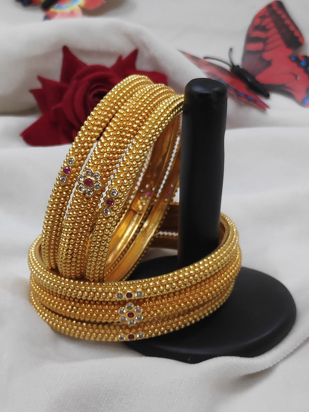 Prasansha Enterprises Set Of 6 Gold-Plated Stone-Studded Bangles